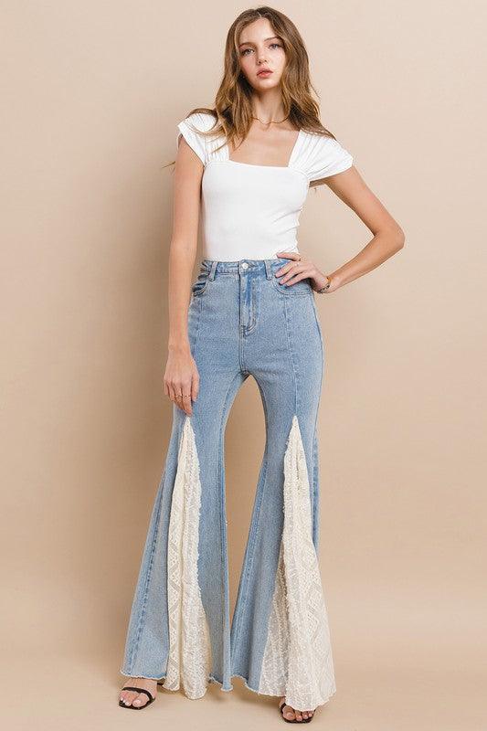 LACE DETAIL WIDE LEG JEANS - PRIVILEGE 