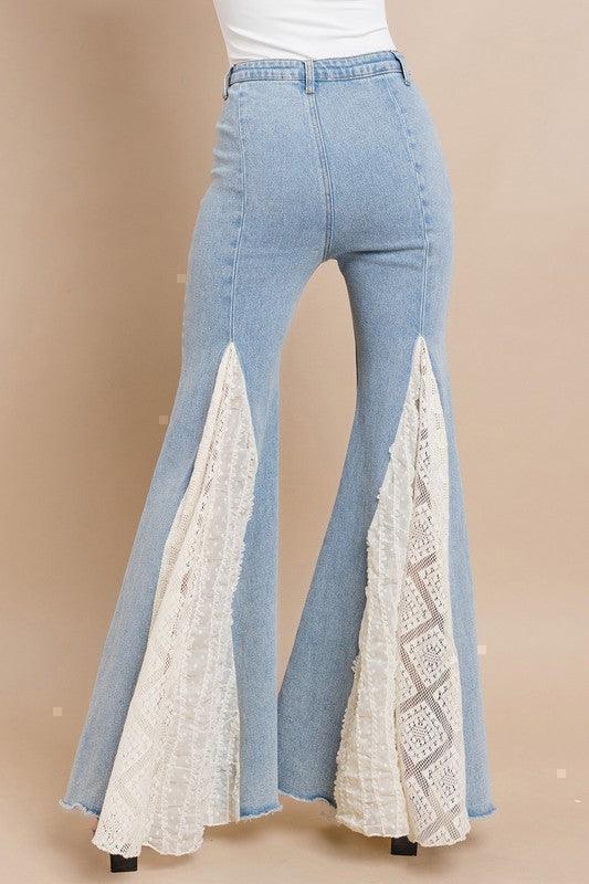 LACE DETAIL WIDE LEG JEANS - PRIVILEGE 