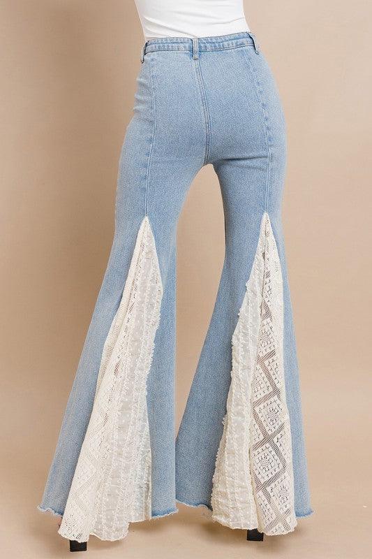 LACE DETAIL WIDE LEG JEANS - PRIVILEGE 