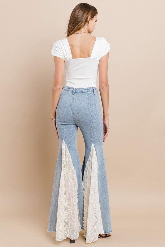 LACE DETAIL WIDE LEG JEANS - PRIVILEGE 