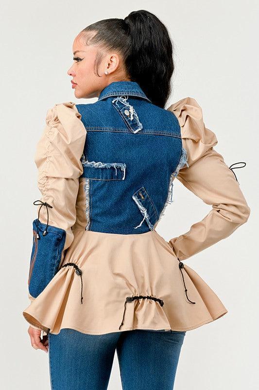 PEPLUM DENIM COMBO JACKET PRIVILEGE