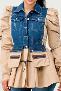 PEPLUM DENIM COMBO JACKET PRIVILEGE
