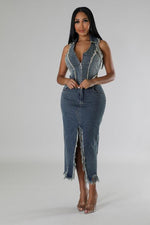 2 PC SKIRT SET IN DENIM - PRIVILEGE 