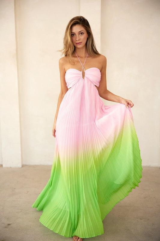 Sweetheart neck pleated maxi halter dress - PRIVILEGE 
