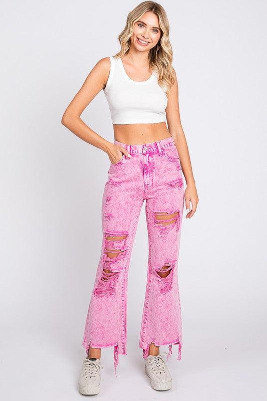 ACID PINK - HIGH RISE RIGID VINTAGE CROPPED FLARE - PRIVILEGE 