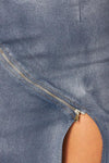 METALIC DENIM  WASH 2 PC MAXI SKIRT  SET WITH CROP TOP - PRIVILEGE 