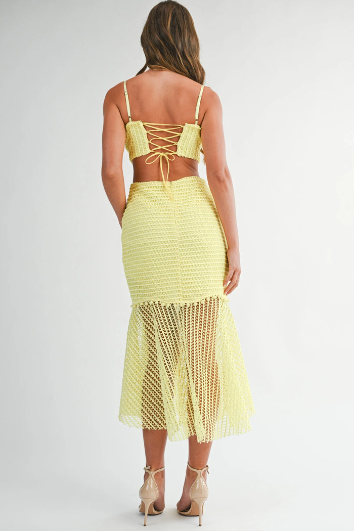 Lemon Drop Crochet Cutout Midi Dress
