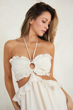 Cut-Out Ruffled Maxi Halter Dress - PRIVILEGE 