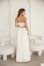 Cut-Out Ruffled Maxi Halter Dress - PRIVILEGE 