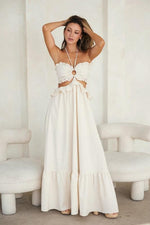 Cut-Out Ruffled Maxi Halter Dress - PRIVILEGE 