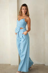Denim look tie front top with flare pants 2 pc set - PRIVILEGE 