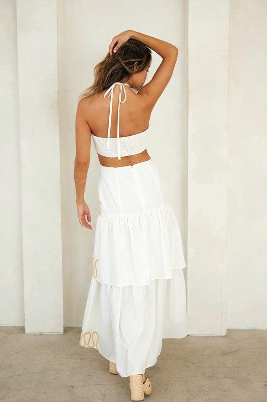 Cut-out Halter Maxi Dress With Embroidery - PRIVILEGE 