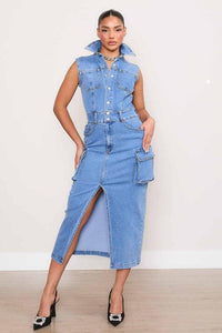 Cargo Pockets Denim Dress - PRIVILEGE 