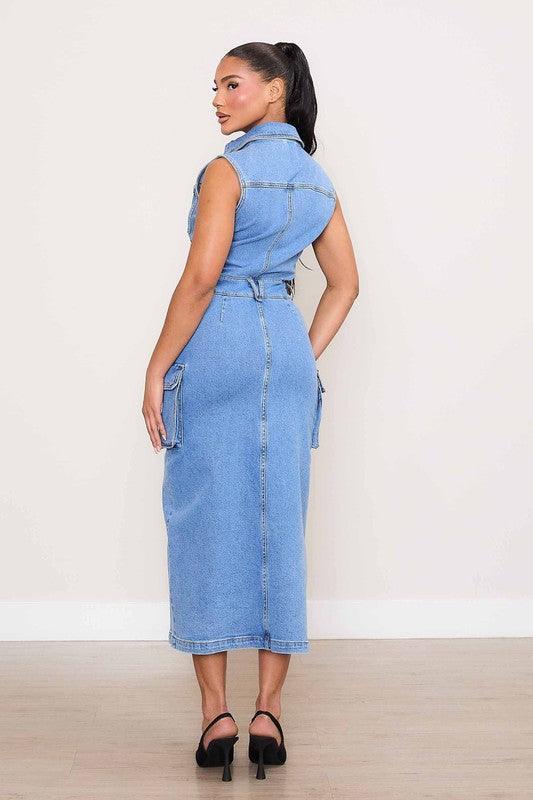 Cargo Pockets Denim Dress - PRIVILEGE 