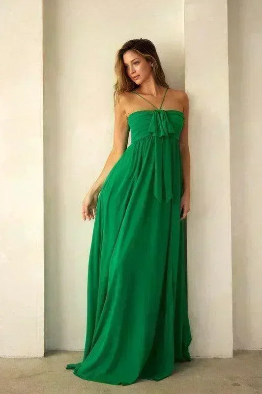 Front Bow Halter Maxi Dress - PRIVILEGE 
