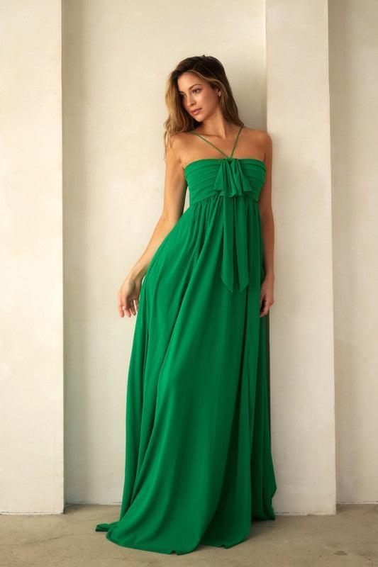 Front Bow Halter Maxi Dress - PRIVILEGE 