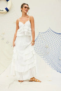 Eyelet Ruffle Maxi Skirt with crop top set PRIVILEGE
