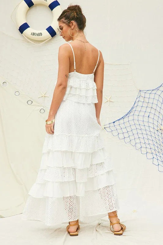 Eyelet Ruffle Maxi Skirt with crop top set PRIVILEGE