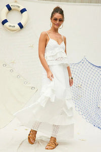 Eyelet Ruffle Maxi Skirt with crop top set PRIVILEGE