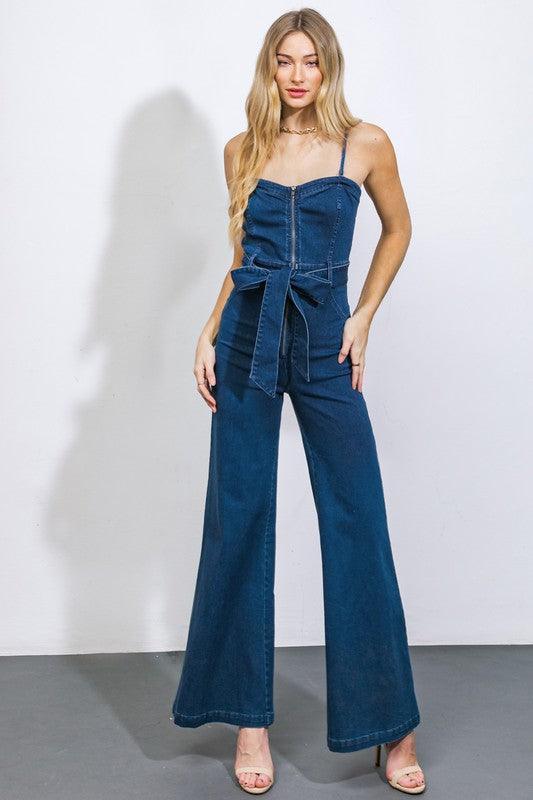 TANK STYLE DENIM JUMPSUIT - PRIVILEGE 