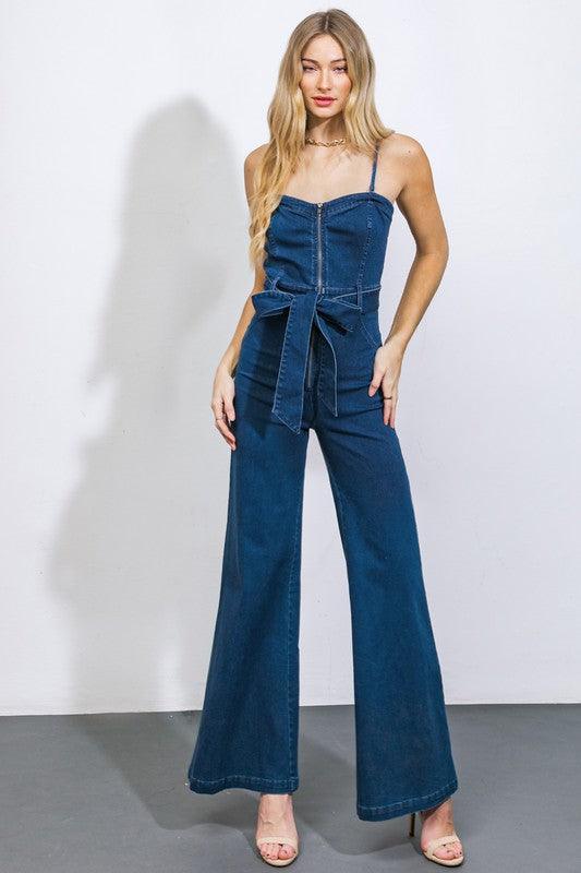 TANK STYLE DENIM JUMPSUIT - PRIVILEGE 