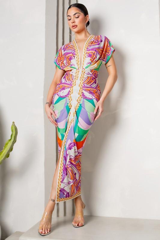 Deep V-neck pleats midi dress - PRIVILEGE 
