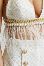 CHAIN PEARL FEATHER bra top with shorts - PRIVILEGE 