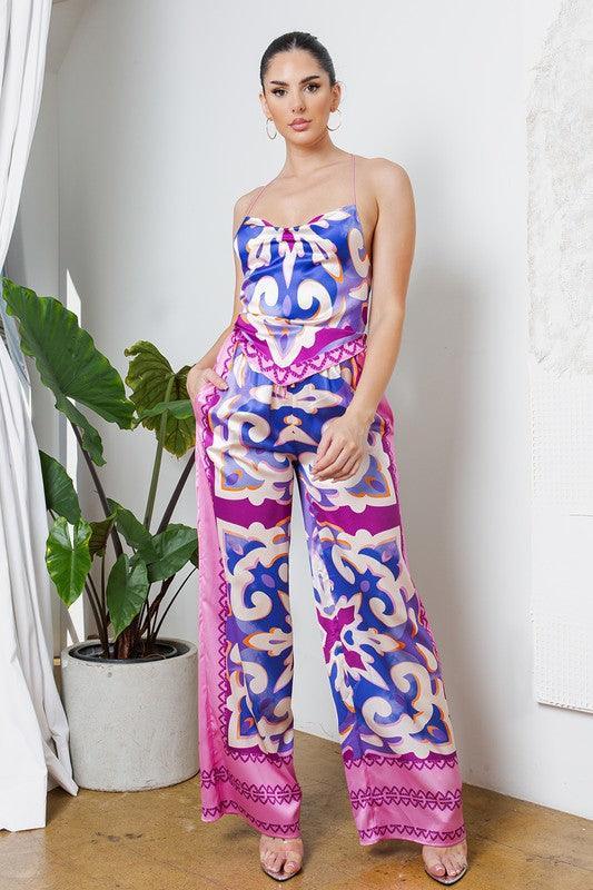 Scarf top with wide pants set - PRIVILEGE 