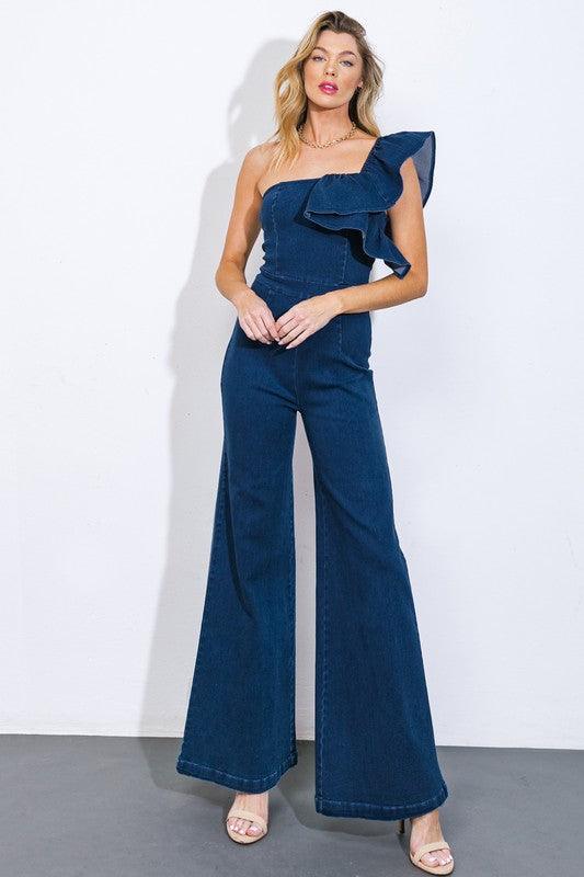 DENIM WIDE LEG JUMPSUIT - PRIVILEGE 
