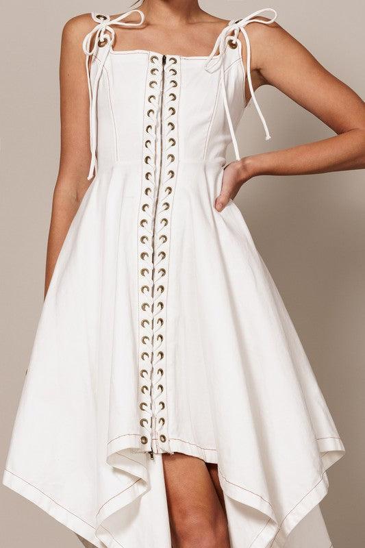 SLEEVELESS FRONT LACEUP CORSET DRESS - PRIVILEGE 