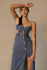 TANK  DENIM BUTTON DOWN MIDI DRESS - PRIVILEGE 