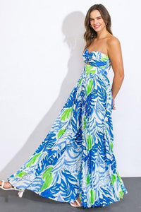 PRINTED CENTER CUT PLEATED SMOCKED BACK JUMPSUIT - PRIVILEGE 