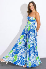 PRINTED CENTER CUT PLEATED SMOCKED BACK JUMPSUIT - PRIVILEGE 