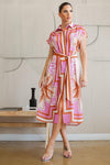 Ruched shoulder button down midi dress - PRIVILEGE 