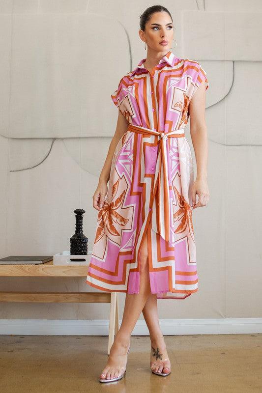 Ruched shoulder button down midi dress - PRIVILEGE 