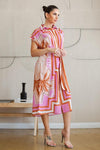 Ruched shoulder button down midi dress - PRIVILEGE 