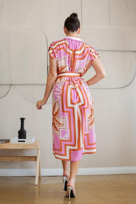 Ruched shoulder button down midi dress - PRIVILEGE 