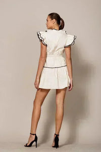 RUFFLE COLLAR AND SLEEVE MINI DRESS WITH WAIST TIE - PRIVILEGE 