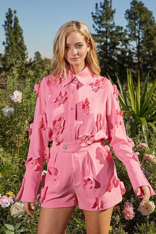 Chic and Stylish Pink Set with Flower Accent - PRIVILEGE 