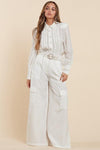 White Classy and Comfortable Delicate Lace Cargo pant and top - PRIVILEGE 