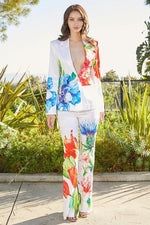 Stunning White Multi Floral Pants and Blazer Suit - PRIVILEGE 