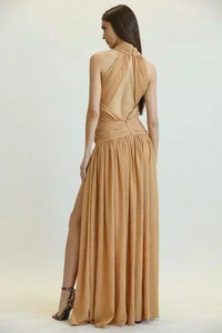 CRISS-CROSS FRONT SOLID MAXI DRESS - PRIVILEGE 