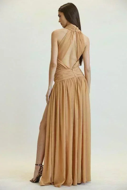 CRISS-CROSS FRONT SOLID MAXI DRESS - PRIVILEGE 