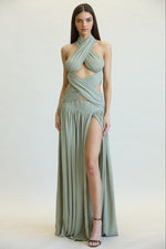 CRISS-CROSS FRONT SOLID MAXI DRESS - PRIVILEGE 