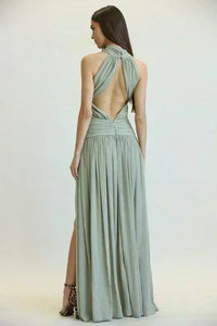 CRISS-CROSS FRONT SOLID MAXI DRESS - PRIVILEGE 