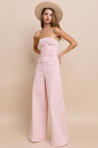 WIDE LEG MINERAL WASH TUBE TOP DENIM JUMPSUIT - PRIVILEGE 