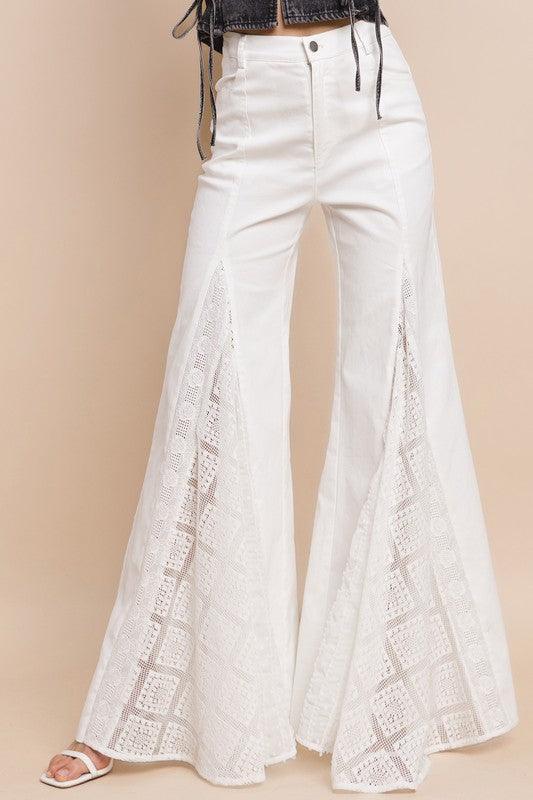 LACE DETAIL WIDE LEG JEANS - PRIVILEGE 