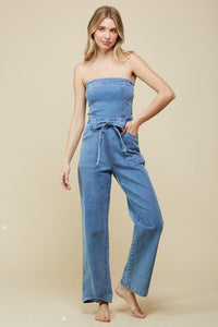 DENIM TUBE JUMPSUIT - PRIVILEGE 