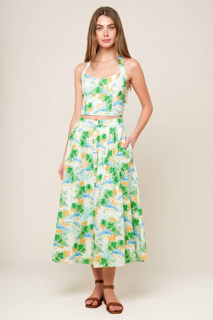 Ivory Green Halter Top & Skirt Set
