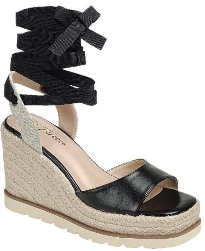 Lace Up Espadrille Platform Wedge Heel Sandal
